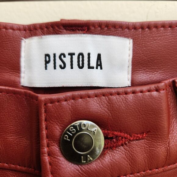 Pistola Pants Womens 26 Dark Red Vegan Leather Straight Crop Holiday Edgy Grunge - Picture 4 of 16